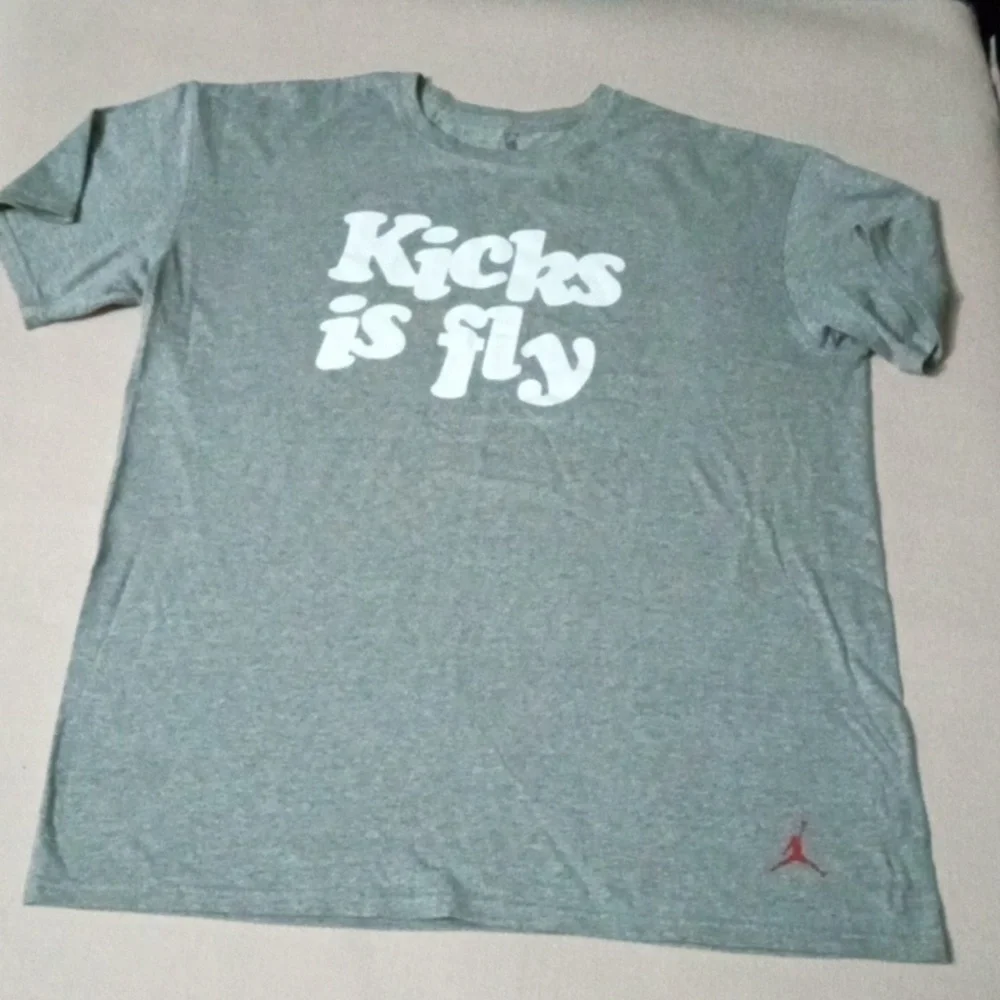 Air Jordan NIKE Kicks Is Fly  T-shirt Size XL Grey White Letters Pre-owned